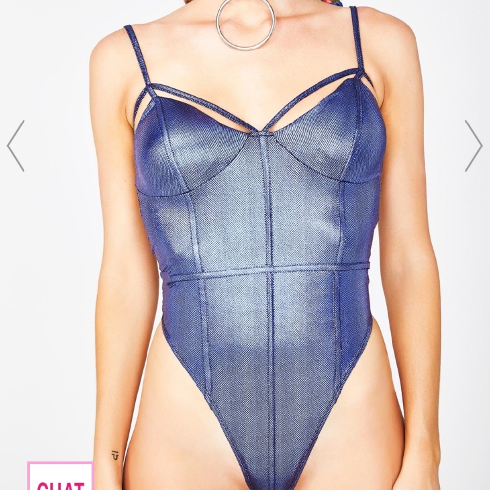 Magic Touch Purple Metallic Thong Bodysuit